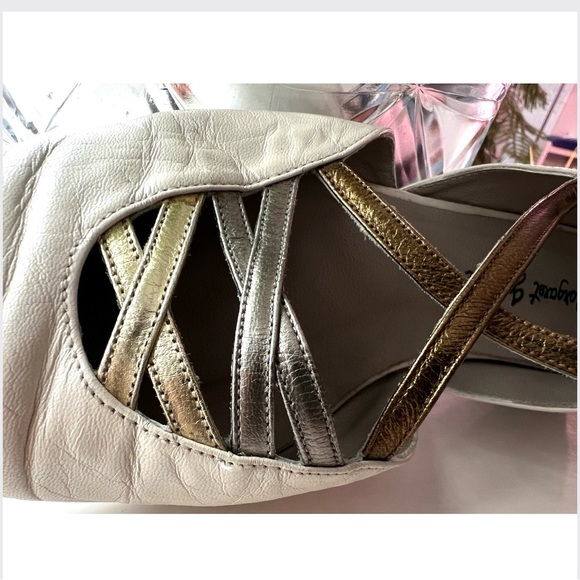 Margaret Jerrold 8.5 / Bone Leather D'Orsay Flats / Mixed Metallic Art Deco - Picture 2 of 16